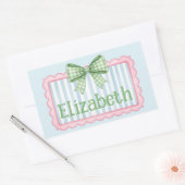 Sticker Rectangulaire Pink and Blue Frame With Green Gingham Bow (Enveloppe)