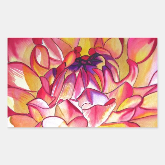 Sticker Rectangulaire Pink Dahlia fleurs aquarelle art (Devant)