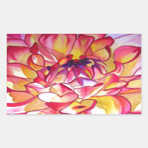 Sticker Rectangulaire Pink Dahlia fleurs aquarelle art