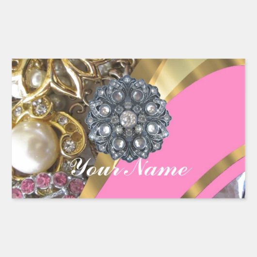 Sticker Rectangulaire Pink & gold bling (Devant)