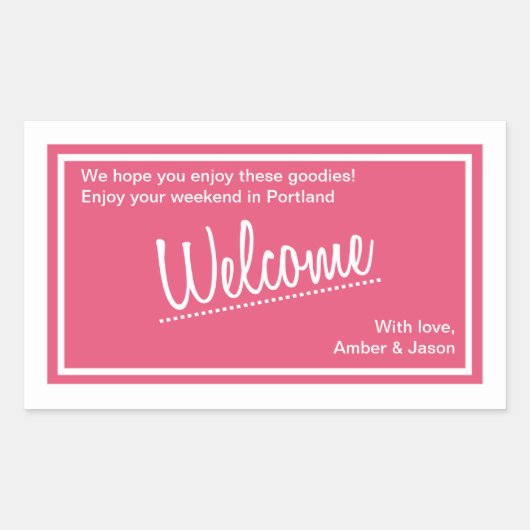 Sticker Rectangulaire Pink Lucky In Love Mariage de panier de bienvenue (Devant)