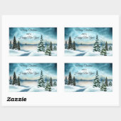 Sticker Rectangulaire Pins enneigés près d'un lac (Feuille)