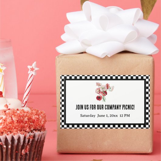 Sticker Rectangulaire Pique-nique d'entreprise Black and White Retro Che (Fête)