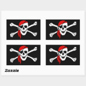 Sticker Rectangulaire Pirate crâne et os croisés avec Bandana rouge (Feuille)
