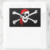 Sticker Rectangulaire Pirate crâne et os croisés avec Bandana rouge (Sac)