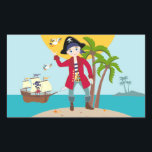 Sticker Rectangulaire Pirate kid birthday<br><div class="desc">This product is for kids that love pirates and piracy stories. It feesta cute little pirate boy that has arrived on this island with palm trees. There's a pirate ship in the horizon waiting for him to return with a treasure! Seagulls are watching. This product is ideal for a pirate...</div>