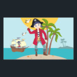 Sticker Rectangulaire Pirate kid birthday<br><div class="desc">This product is for kids that love pirates and piracy stories. It feesta cute little pirate boy that has arrived on this island with palm trees. There's a pirate ship in the horizon waiting for him to return with a treasure! Seagulls are watching. This product is ideal for a pirate...</div>
