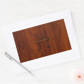 Sticker Rectangulaire Pisces Zodiac Connexion en bois acajou (Enveloppe)