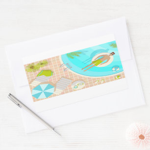 Sticker Rectangulaire Piscine mec sur la plage tropicale estivale vacanc