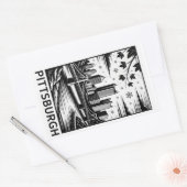 Sticker Rectangulaire Pittsburgh Skyline Black & White Winter City (Enveloppe)