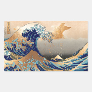 Sticker Rectangulaire PixDezines Vintage Grande Vague Hokusai 葛飾北斎の神奈川沖浪
