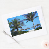 Sticker Rectangulaire Plage de sable avec palmiers et vue sur l'océan (Enveloppe)