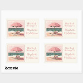 Sticker Rectangulaire Plage rose et crème Chaise et plaque parapluie (Feuille)