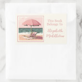 Sticker Rectangulaire Plage rose et crème Chaise et plaque parapluie (Sac)