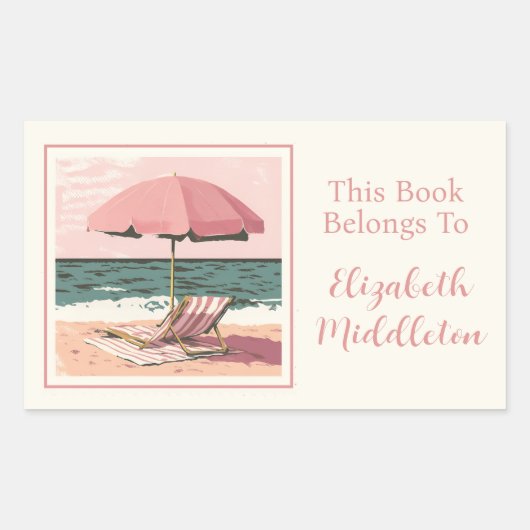 Sticker Rectangulaire Plage rose et crème Chaise et plaque parapluie (Devant)