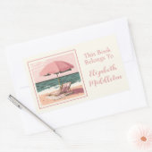 Sticker Rectangulaire Plage rose et crème Chaise et plaque parapluie (Enveloppe)