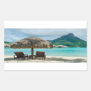 Sticker Rectangulaire Plage sur l'autocollant de photo de Bora Bora
