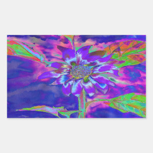 Sticker Rectangulaire Plaisir dans le tournesol bleu soleil pourpre ps