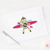 Sticker Rectangulaire Plan de dessin et pilote mignon (Enveloppe)