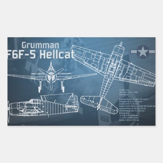 Sticker Rectangulaire Plan directeur Grumman F6F Hellcat (Devant)