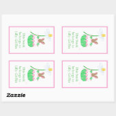 Sticker Rectangulaire Plaque-bibliothèque lapin rose et vert rayé (Feuille)