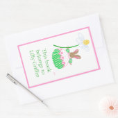 Sticker Rectangulaire Plaque-bibliothèque lapin rose et vert rayé (Enveloppe)