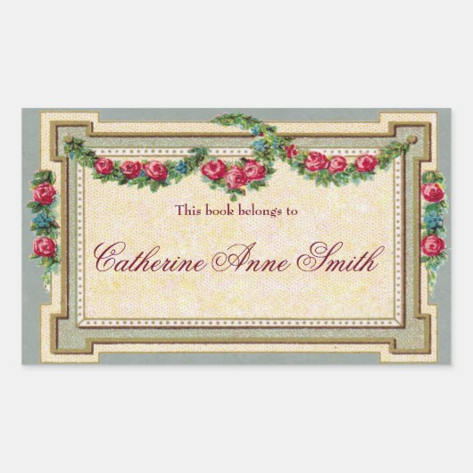 Sticker Rectangulaire Plaque d'accueil à cadre Rose antique (Devant)