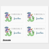 Sticker Rectangulaire Plaque De Cartoon Bookworm Avec Nom Personnalisé (Feuille)