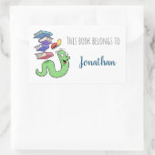 Sticker Rectangulaire Plaque De Cartoon Bookworm Avec Nom Personnalisé (Sac)