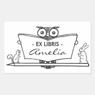 Sticker Rectangulaire Plaque de livres de bibliothèque vintage Owl Ex Li