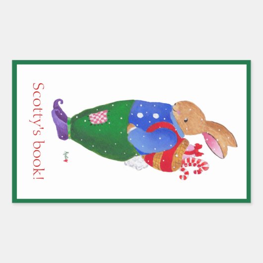Sticker Rectangulaire Plaque de Noël Rabbit (Devant)