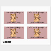 Sticker Rectangulaire Plaque de nom de livre de chat mignon (Feuille)