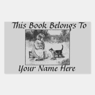 Sticker Rectangulaire Plaque de nom de livre de petite fille et chaton v