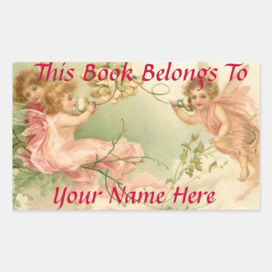 Sticker Rectangulaire Plaque de nom de livre Fées bébés (Devant)