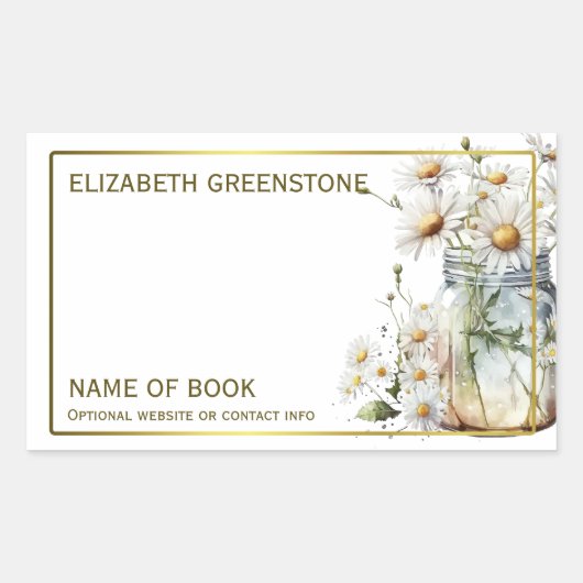 Sticker Rectangulaire Plaque de signature de l'auteur Floral Daisy (Devant)
