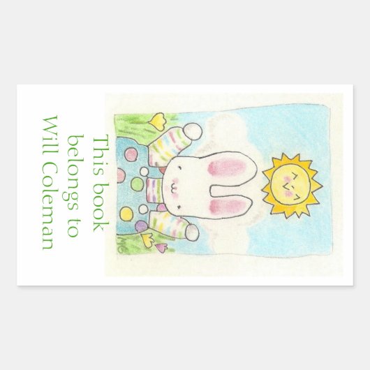 Sticker Rectangulaire Plaque-livre de lapin à points Polka (Devant)