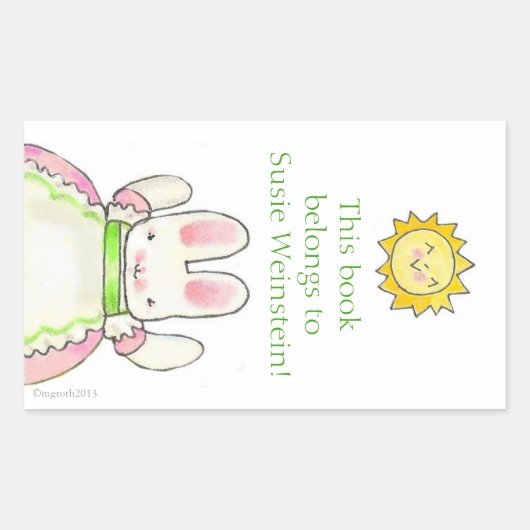 Sticker Rectangulaire Plaque-livre de lapin rose (Devant)