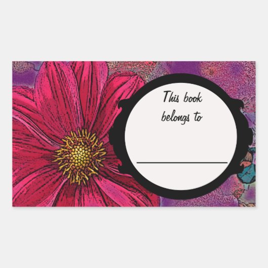 Sticker Rectangulaire Plaque rouge à fleurs. (Devant)