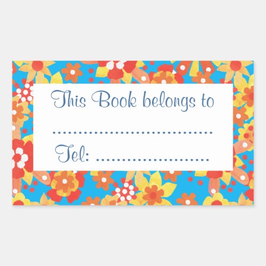 Sticker Rectangulaire Plaques de livres Ditzy Orange Fleurs (Devant)