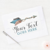 Sticker Rectangulaire Plumes Turquoise Rustique Arrow Tribal Boho Chic (Enveloppe)
