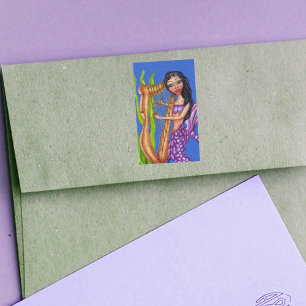 Sticker Rectangulaire Plutôt sombre Haired Purple Mermaid Harp Océan