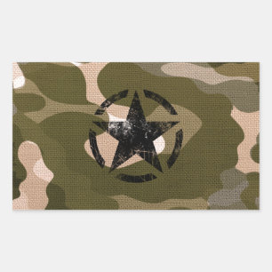 Sticker Rectangulaire Pochoir d'étoile vintage sur camouflage