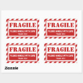 Sticker Rectangulaire Poignée Fragile Avec Soin Red Stripes Emballage (Feuille)