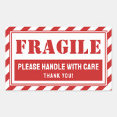 Sticker Rectangulaire Poignée Fragile Avec Soin Red Stripes Emballage (Devant)