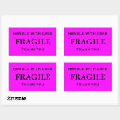 Sticker Rectangulaire Poignée fragile rose et noir avec Merci de soin. (Feuille)