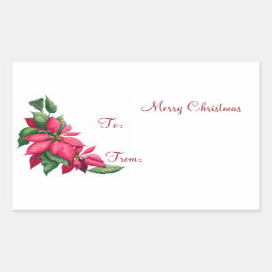 Sticker Rectangulaire Poinsettias - Balises cadeaux