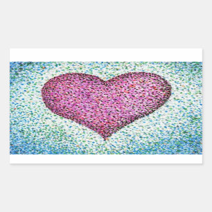 Sticker Rectangulaire Pointillisme du coeur rose moderne