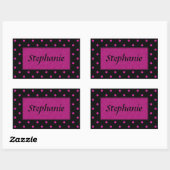 Sticker Rectangulaire Points rose vif sur Arrière - plan noir (Feuille)
