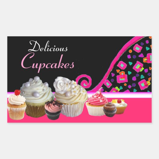 Sticker Rectangulaire POINTS roses DE LA FÊTE D'ANNIVERSAIRE (Devant)