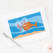 Sticker Rectangulaire Poisson et appât en amour (Enveloppe)